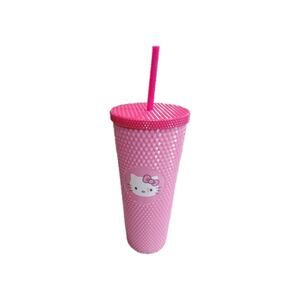 Hello Kitty Pink Studded Tumbler Cup with Straw Sanrio Kawaii 24oz Drinkware